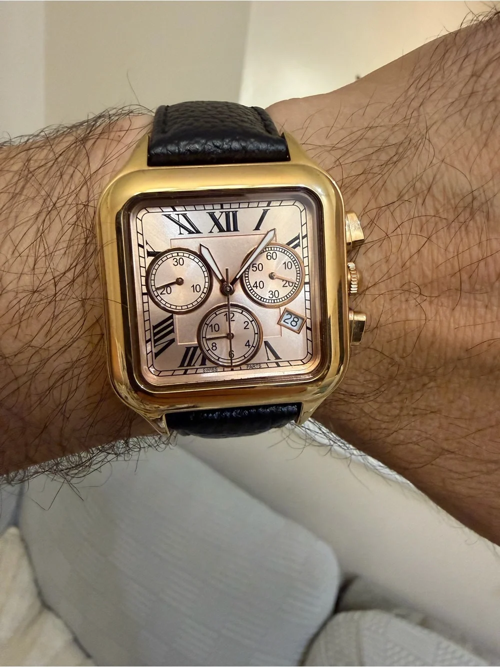 Bronzo Italia Chronograph Watch Square Bronze Roman Numeral Black Leather